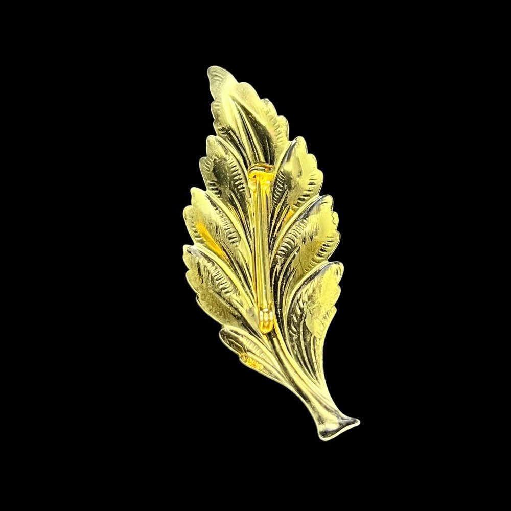 Vintage Lot Of Gold Tone And Rhinestone Leaf Brooches (3469) - Picture 8 of 9